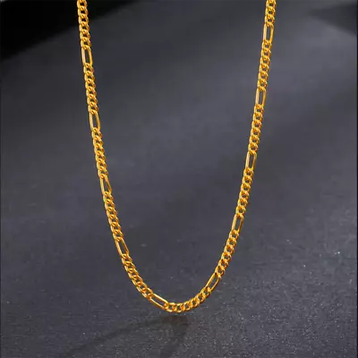 REal Pure 24K Yellow Gold Necklace For Women Solid 5G Figaro Link Curb Chain   • $1122.54