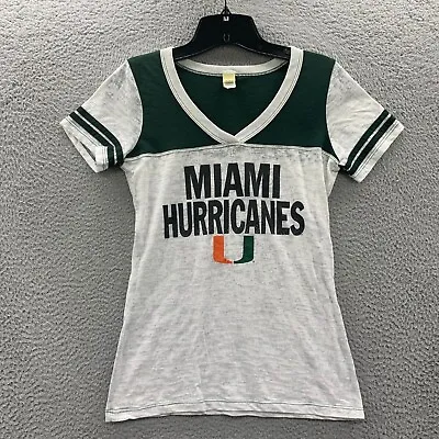 MIAMI HURRICANES T Shirt Womens Medium Short Sleeve Top NCAA White Green • $11.95