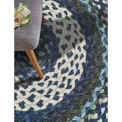 $159 • Buy Capel Rugs Drifter Wool Blend Country Cottage Deep Blue Multi Round Braided Rug