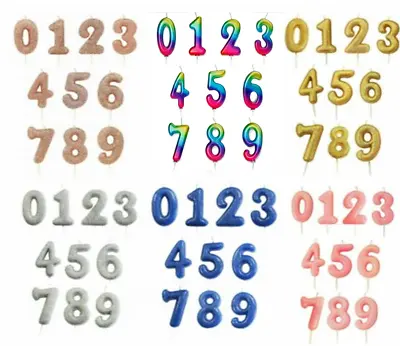 GLITTER NUMBER CANDLES - Birthday Party Cake All Ages Coloured Numeral Boy Girl • £2.49