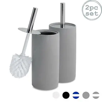 Bathroom Toilet Brush & Standing Holder Ceramic Cleaning Set - Grey - X2 • £14