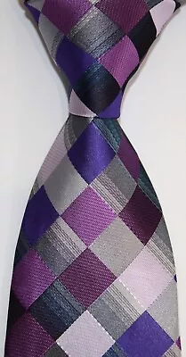 New Plaid Checks Purple Classic JACQUARD WOVEN 100% Silk Men's Tie Necktie • $7.99