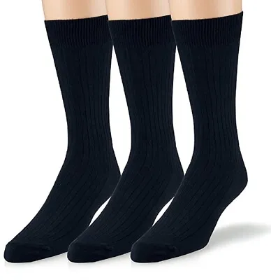 Classic Men's Soft Ribbed Cotton Crew Dress Socks 3pack • $7.99