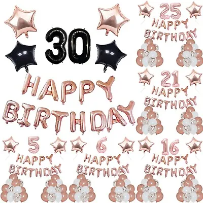 Rose Gold Birthday Balloons Foil Numbers Self Inflating Theme HANGING Age Balons • £7.35