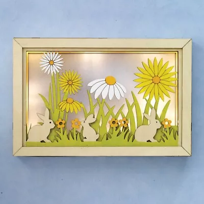 Bunnies And Daisies LED Lighted Shadow Box Shelf/Wall Art • £24.12