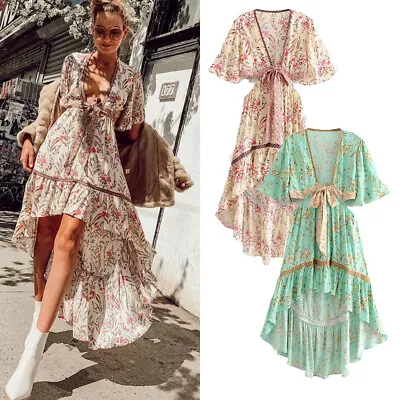 Women Ladies Summer Long Maxi Dress Boho Holiday Beach Party Cocktail Sundress • $29.99