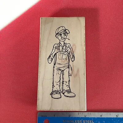 C6 Visual Image Printery Rubber Stamps Vintage - Farmer In Overalls And Cap • $25