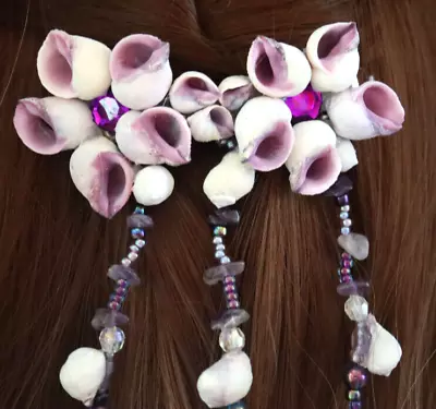 Sea Shell Hair Clip Barrette Hand Made Beach Mermaid Wedding  Purple Shell 4 X 5 • $18