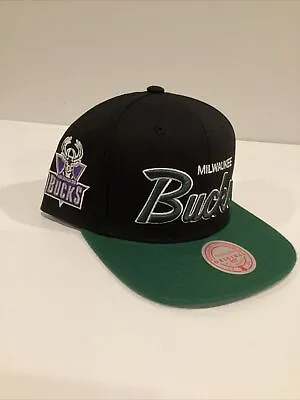 Milwaukee Bucks Mitchell & Ness Script Black Green Adjustable Snapback Hat • $23.66