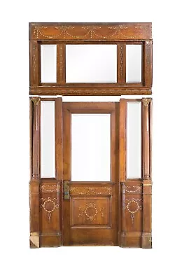 Antique Ornate Oak Foyer Door With 2 Side Lites & Transom • $8500