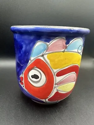 La Musa Italian Pottery Vase Hand Painted Italy Colorful Whimsical Fish Planter • $45