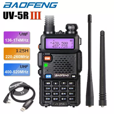 $33.99 • Buy BAOFENG UV-5R III Tri-Band VHF/UHF Walkie Talkie Two Way Radio + Program Cable