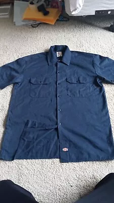 Vintage Dickies Work Shirt Short Sleeve Button Up Navy Blue USA Medium • $17.99