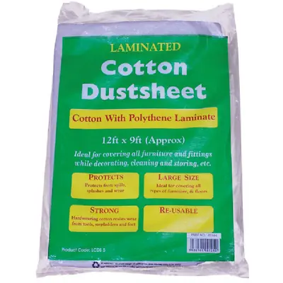 Large LAMINATED Dust Sheet Heavy Duty Cotton Twill Cover DIY Paint UK 12ft X 9ft • £9.99