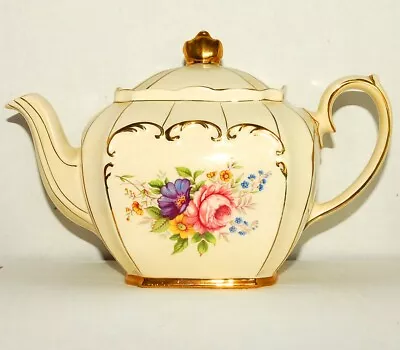 Vintage English Sadler Cube Style Mixed Flora Patterned Gold Trimmed Teapot • $65