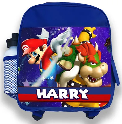 Personalised Kids Blue Backpack Any Name Super Mario Boys Childrens School Bag 1 • £19.99