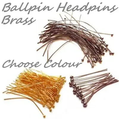 Brass Ball Head Pins Ballpoint HeadPins Choose Colour Length Jewellery Findings • £1.49