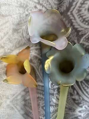 Three 20  Long Stem Vintage Murano Hand Blown Frosted Art Glass Flowers • $29.95