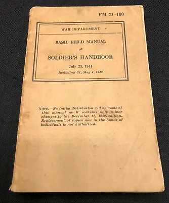 Vintage War Department 1941 Soldiers Handbook Basic Field Manual July 23 1941  • $15