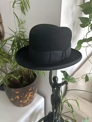 Vintage Winston Churchill Black Homburg Bowler Hat - Excellent Condition • £20