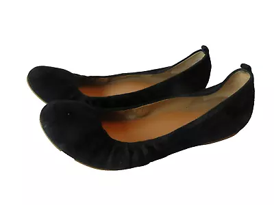 J Crew Cece Ballet Flats Black Suede Leather Flat Shoes Sz 8 Slip On Round Toe • $27.26