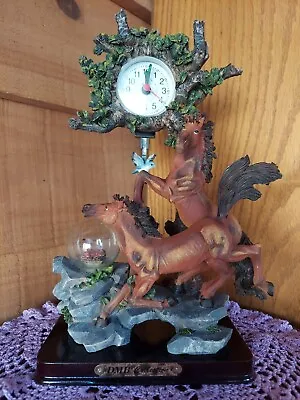 Vintage Dmb 2 Horse Clock Resin Pendulum Clock In Working Order Animal Gift • $61.66