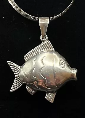 Bold Fun Puffy Fish Pendant Scales Fin Tail Detail 16  Herringbone Chain Figural • $54.82