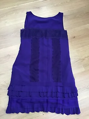 Womens Purple Pleat & Lace Charlston  Style Tunic Dress Size 10 By Coast Ex Con • £8