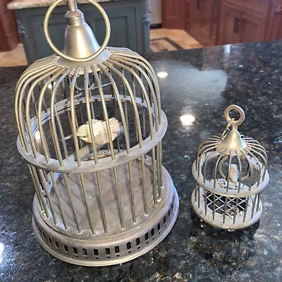 Vintage Small Solid Brass Decorative Bird Cages With Swing And Bird Lot Of 2 • $39.99