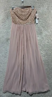 Aidan Mattox Strapless Gown Dress Women's 6 Blush Pink Chiffon Sequin Bodice NWT • $56.24