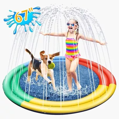 Splash Pad 67  Thicker Sprinkler Play Mat Kids & Dogs Wading Pool FREE SHIPPING • $14.99