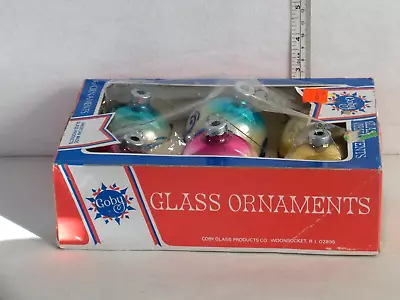 Box Of 6 Vintage Coby Ornaments 2 Red Peace Signs & Dove 2 Yellow 2 Blue Paisley • $14.99