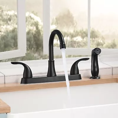 Matte Black Kitchen Faucet 2-Handle 4 Hole Sink Mixer Faucet With Side Sprayer • $39.99