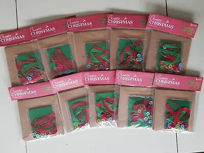 20 MAKE YOUR OWN CHRISTMAS CARDS 10 KITS 5  X 5  CARDS FELT/BUTTONS/RIBBON • £4.95