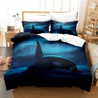 3D Ocean Killer Whale Fish Animal Duvet Cover Quilt Cover Pillowcase Bedding Set • $83.68