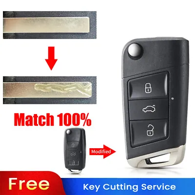 BLADE CUT By PHOTO Modified 3 Buttons Flip Key Case For VW Volkswagen Golf MK5 • $10.99