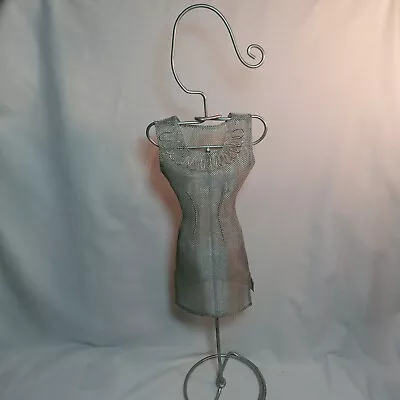 Vtg  Silver Wire Mesh Table Top Mini Dress Form Jewelry Display 22 T • $35