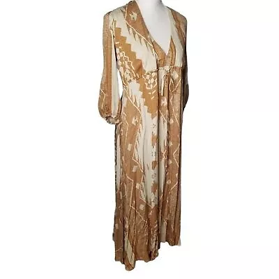 $34.99 • Buy VaVa By Joy Han Freya Tan White Bohemian Drawstring Waist Maxi Dress Small