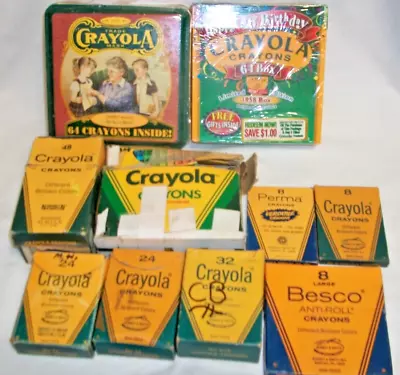 Vintage Lot Of  6 Lbs. -  2 New &  8 Used Packs CRAYOLA CRAYONS • $55