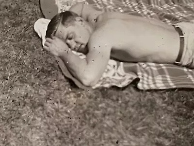 Vtg Photo 1950s HANDSOME Jock  BEEFCAKE Gay Int Shirtless Asleep On A Blanket • $9.99