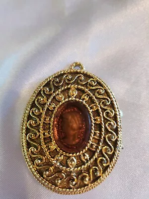 Vintage Corday Goldtoned Amulet Amber Locket With Perfume • $15.99