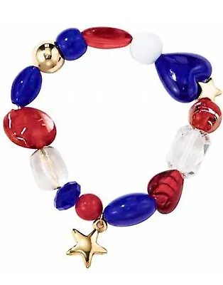 2012 Avon July 4 PATRIOTIC BEADED STRETCH BRACELET New Red White Blue Gold Stars • $18.99