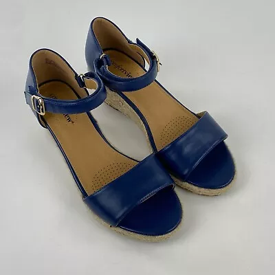 Comfortview Milly Wedge Espadrille Sandals Womens 8.5 M Blue Strappy 26014 • £32.29