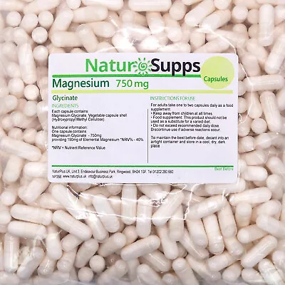 Magnesium Glycinate 750mg Veg Capsules Clean No Fillers - UK Made By NaturSupps • £8.49