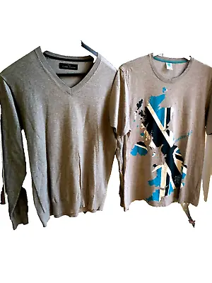 Men Large Uk NEXT Grey V-neck Jumper Cotton Mix & London 2012 Olympics T-shirt • £5.75