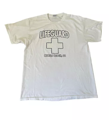 Vintage Myrtle Beach Lifeguard Graphic T Shirt White Graphic Tee Size Large • $11.99