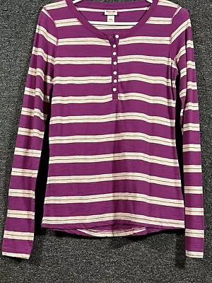 Mossimo Womens Top Long Sleeve Striped Half Button Front Size M • $5.99