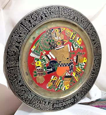 VTG 11” Brass Wall Hanging Plate Tray Mexico - Aztec Mayan Spiritual Calendar • $30