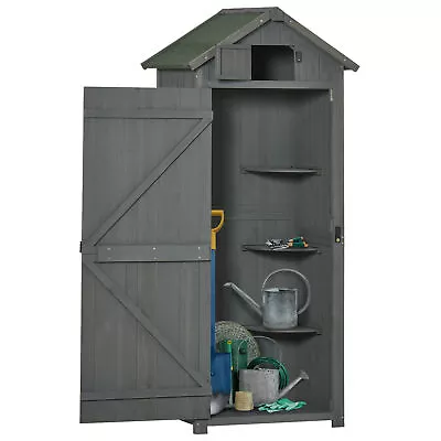 Outsunny Wooden Garden Storage Shed Tool Storage Box 77 X 54 X 179 Cm Grey • £129.99