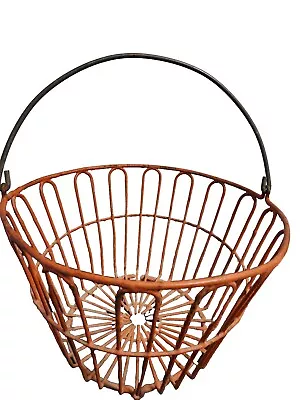 Vtg 14  Egg Basket Orange Coated Large Wire Handle Chicken Crate Primitive Decor • $28.62